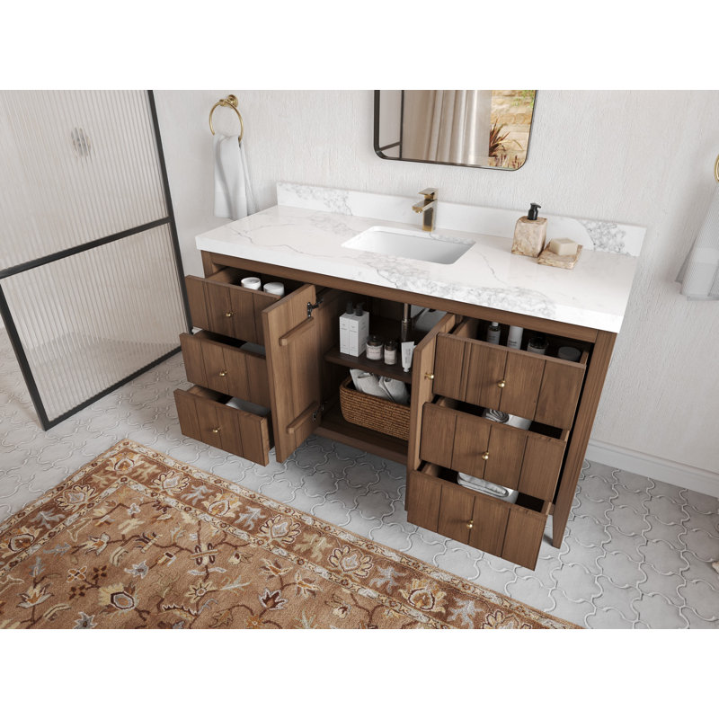 Willow Collections Atlanta Teak 60'' Single Bathroom Vanity with Quartz ...